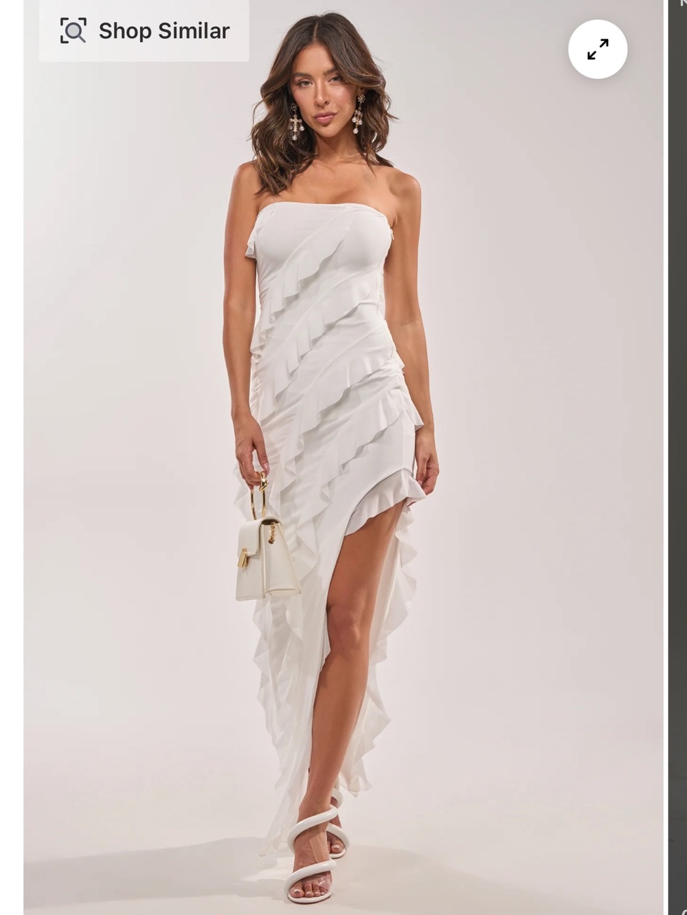 AKIRA White Strapless Ruffle High-Low Dress